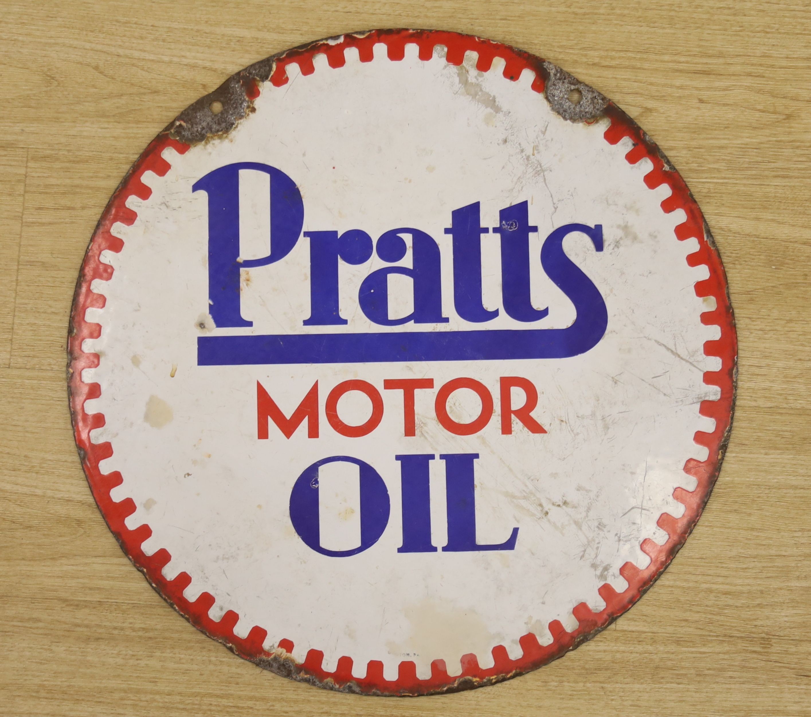 Double sided enamel sign ‘Pratt’s motor oil’ 53cm